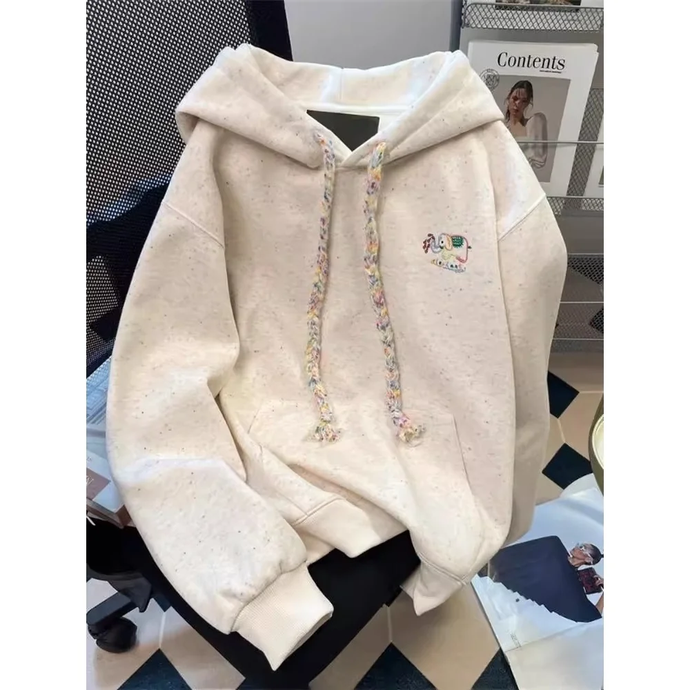 

Extra Large 300 Pou Japanese Sle Cute Cartoon Embroidery Hoodie Men's Autumn Winter Loose Versatile Couple's Jaet Trendy