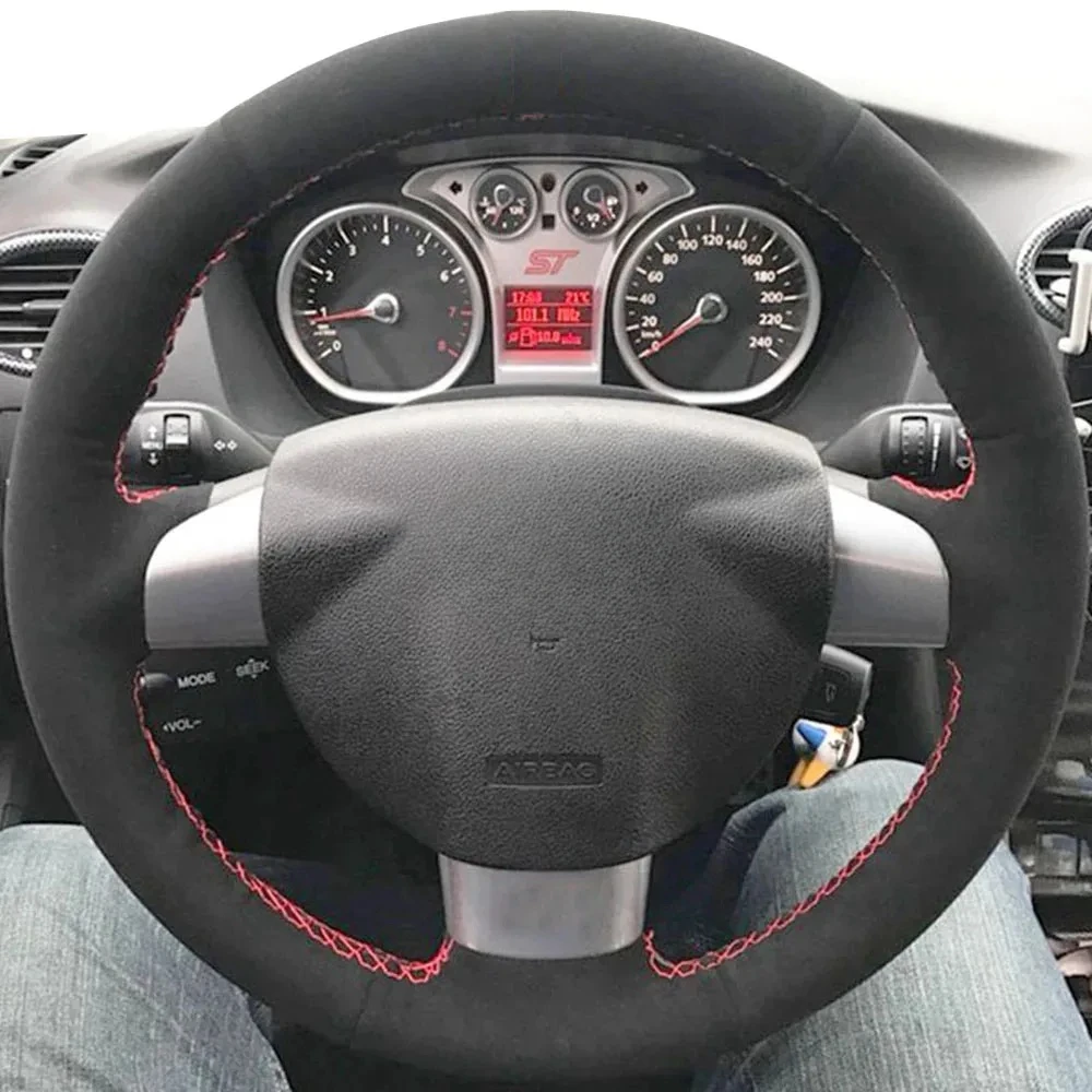 Customize DIY Suede Leather Car Steering Wheel Cover For Ford Focus 2 2005 2006 2007 2008 2009 2010 2011 (3-Spoke) Car Interior