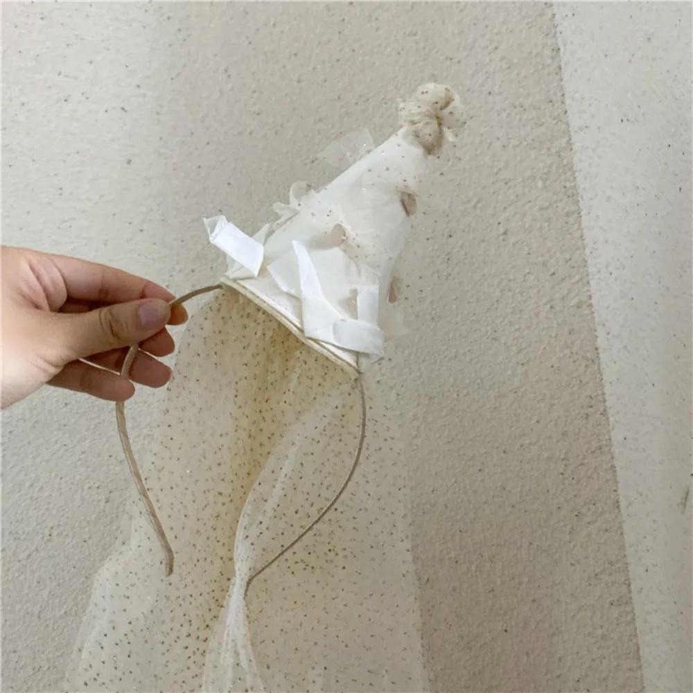 

Korean Style White Veil Hairband Creative Headwear Mesh Bow Headband Soft Birthday Hat Birthday Photograph Prop