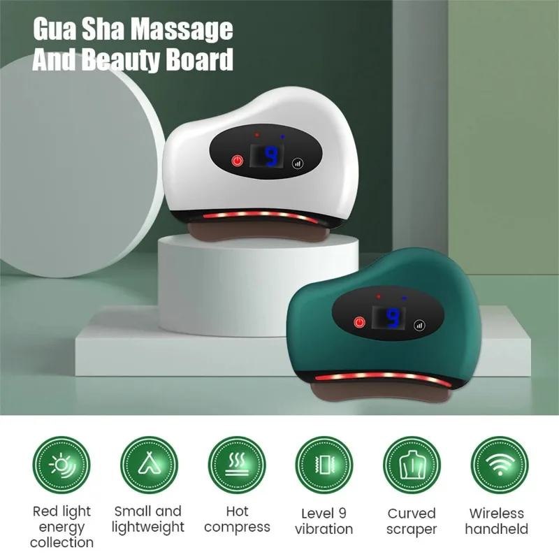 Electric Scraping Board Guasha Stone Relaxation Massage Devices Gua Sha Scraper Hot Compress Vibration Facial Lifting Slimming