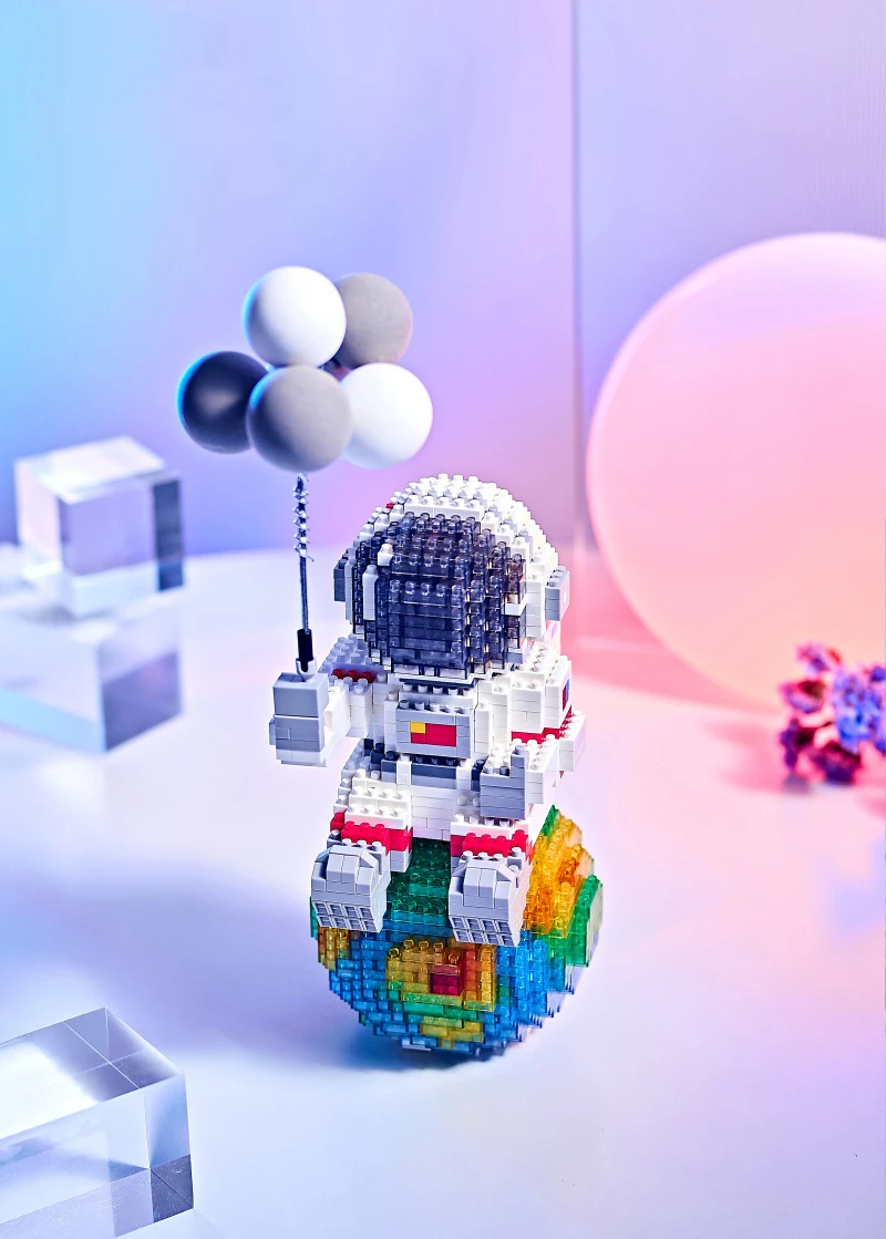 Esploración espacial Micro bloque de diamante astronauta con figura de globo construir ladrillo juguetes educativos colección luz Nanobrick