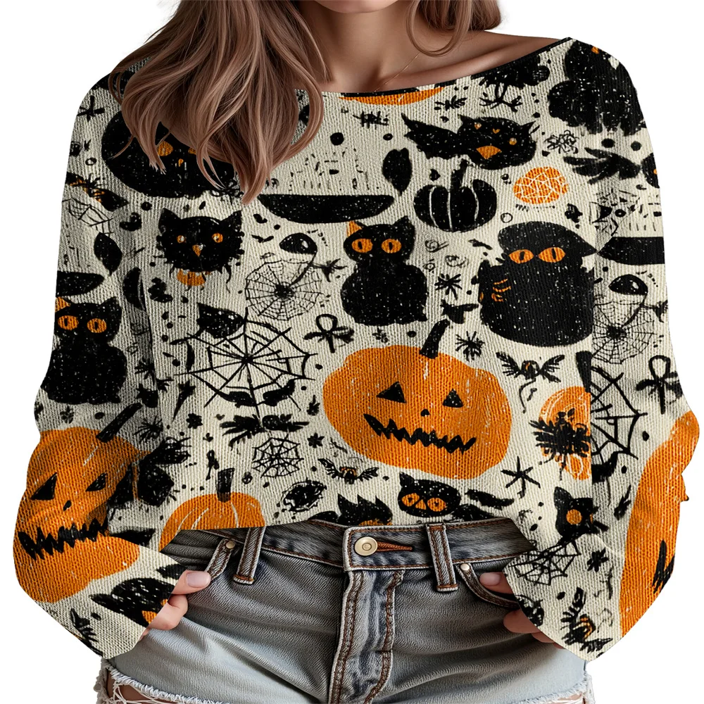 

Halloween 2025 Merch Sweater Women's Knitted Jumpers Classic-Fit Long Sleeve Streetwear Pullover Tops 11