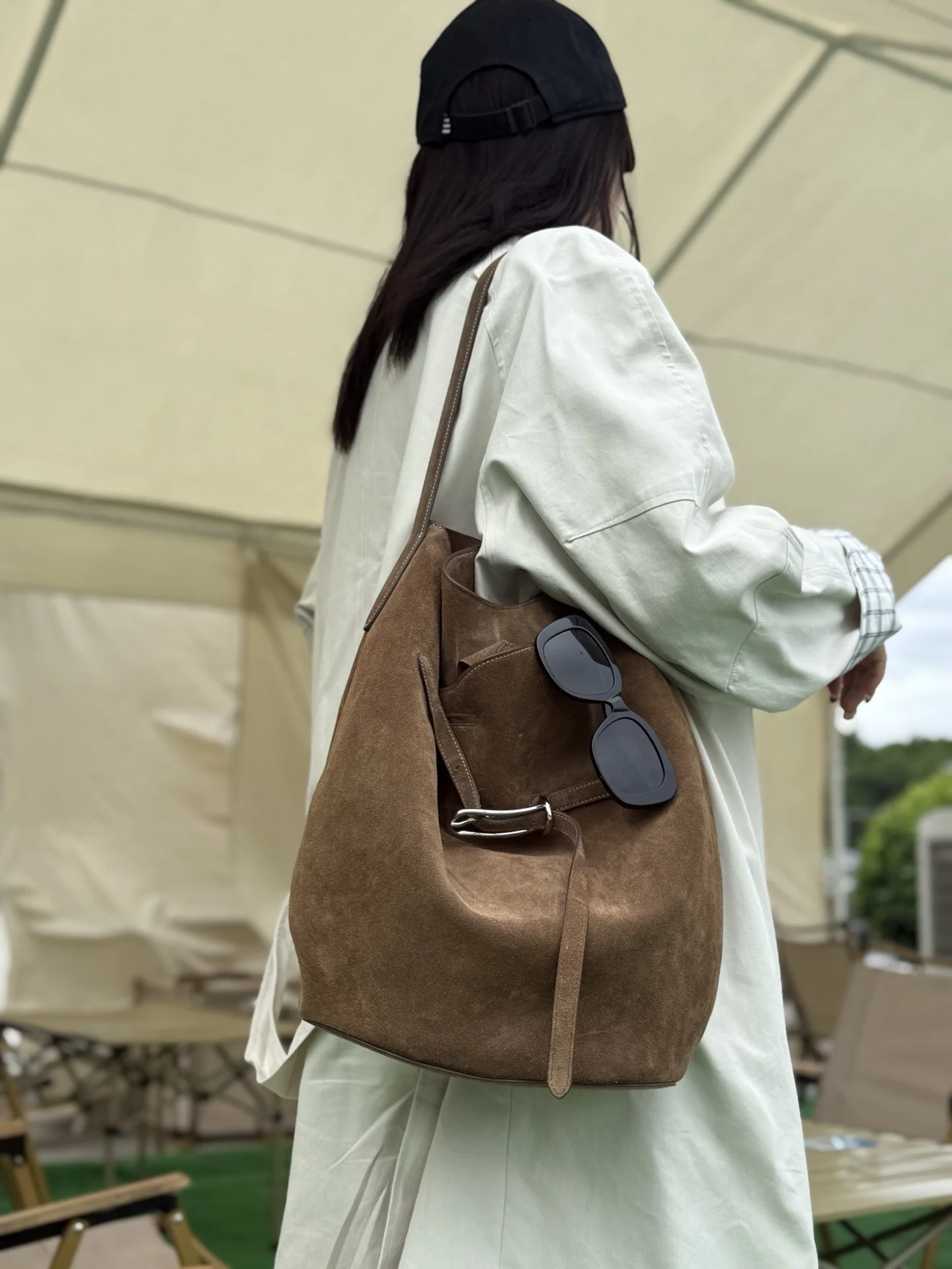 

Autumn Winter Vintage Suede Bucket Bag Luxury Feel Unique Genuine Leather Tote Women Handbag Commute Handle Underarm Bucket Bags
