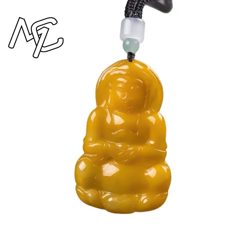 Real Natural Emerald Jade yellow Guanyin Bodhisattva Pendant Necklace Carved Jadeite Jewelry Fashion Amulet Gifts Certificate view 5