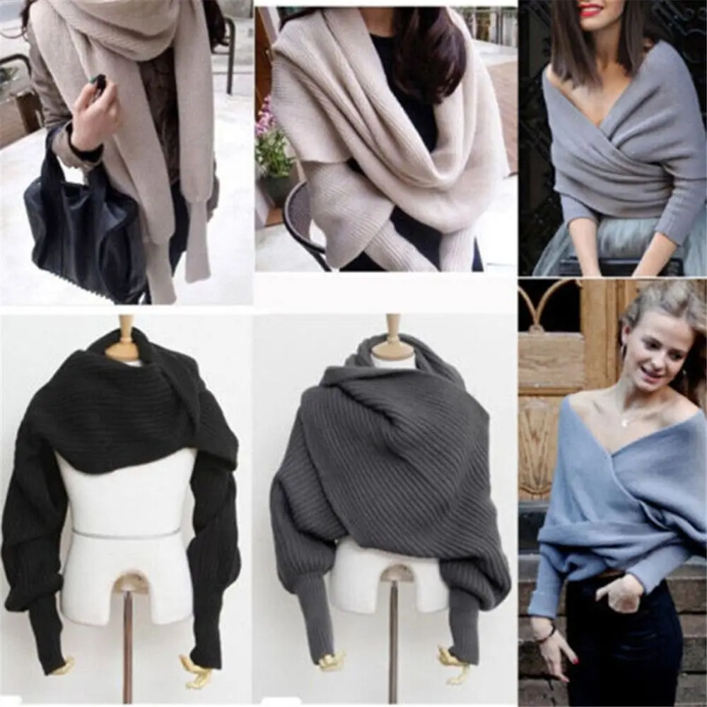 Women Soft Neckerchief Warm Knitted Scarf Sweater Tops Shawl Neck Warmer