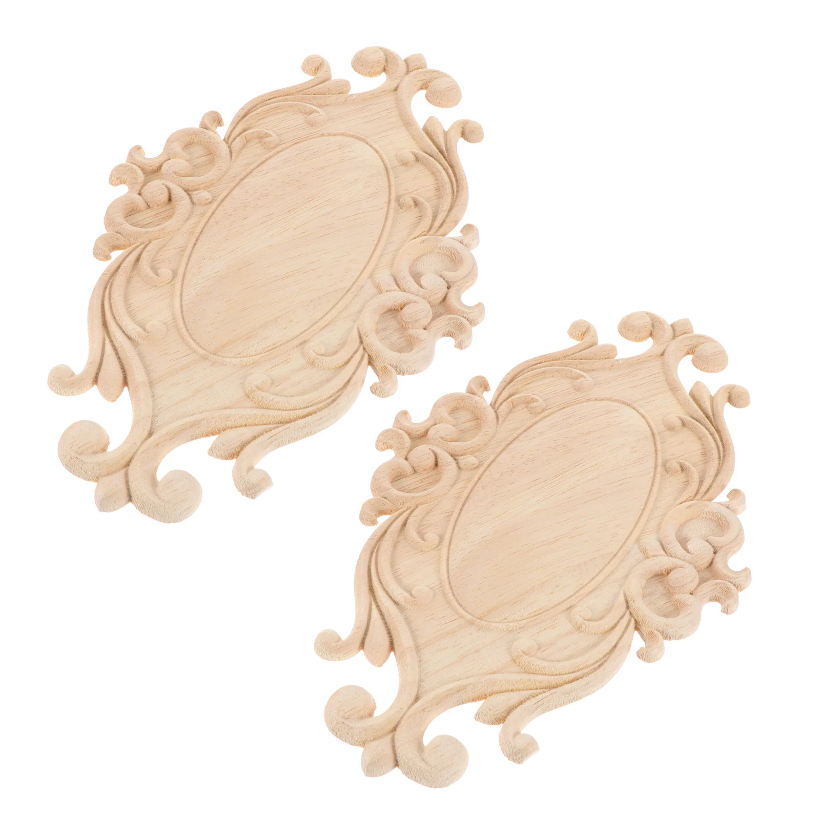 2 Pcs Oval Flower Applique Mirror Decoration Wood Carving Decal Wooden Door Dresser Decorative Carved Onlay Beautiful Furniture