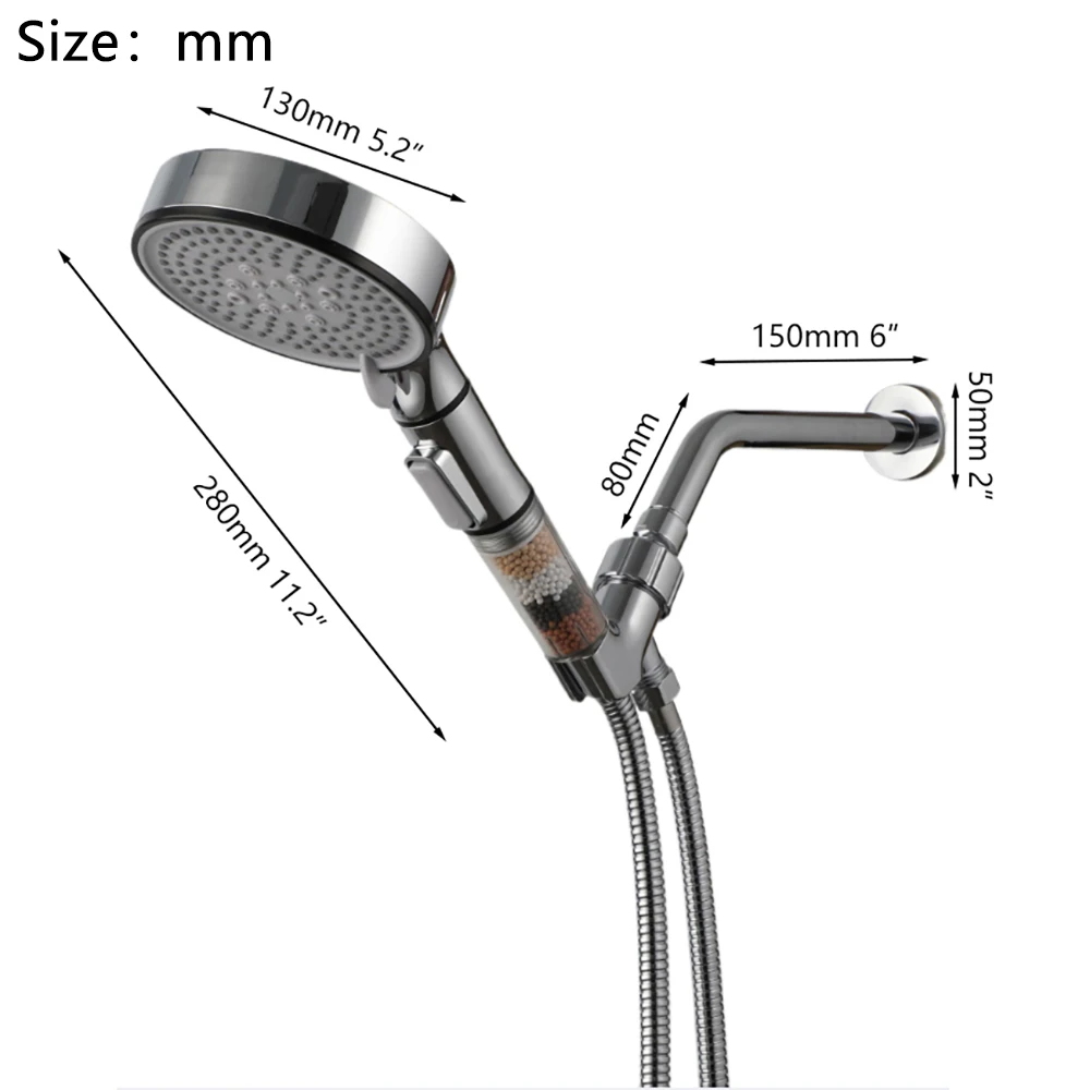 Torayvino Shower Head Handheld High Pressure Output Universal Adaptation Pressurized Hose Holder 3 Ways Water Saving Filtered