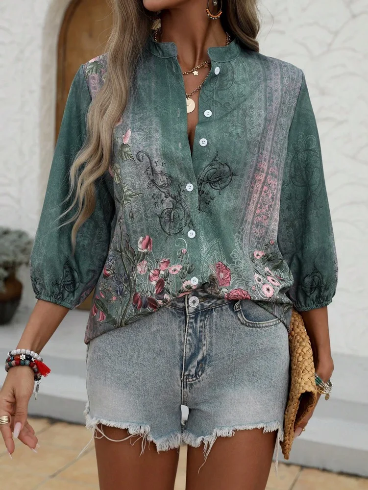 

Летняя зеленая рубашка для женщин с пуговицами. Женская свежая повседневная одежда на пуговицах Hued.