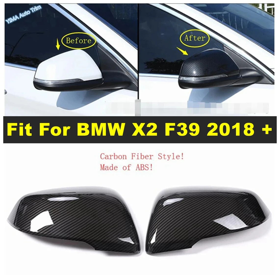 

Fit For BMW X2 F39 2018 - 2021 Car Rearview Mirror Shell Rear-view Mirror Cover Trim ABS Exterior Carbon Fiber Look Accessories