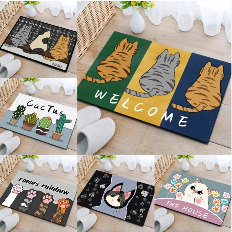 Katze Willkommen Fußmatte Katze Klaue Teppich Wohnzimmer Schlafzimmer Küche Rutschfester Teppich Heimdekoration
