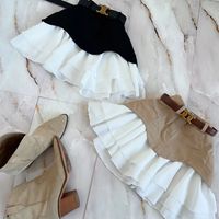 Chic Ruffles Women's Midi Skirt High Waisted Pleated Splice A Line Skirts 2025 Fashion Spring Summer New In Clothing Lady Street