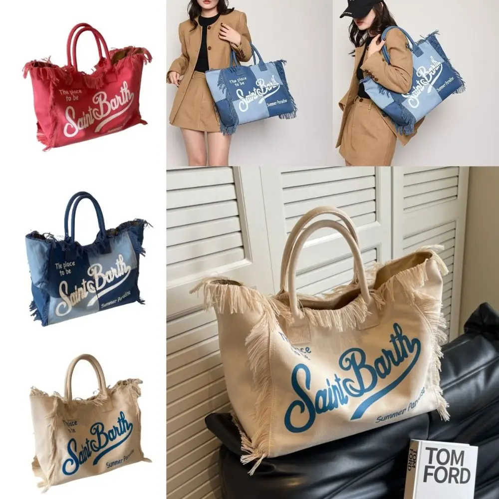 

Tassel Design Women Canvas Bag Large Capacity High Quality Casual Shoulder Bag Letter Simple Style Canvas Handbags Travel