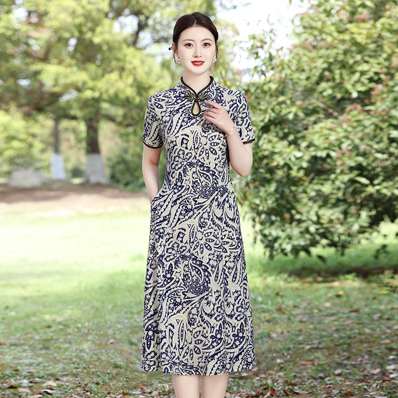 فستان صيني أنيق صيفي ساحر للنساء من Cheongsams على الطراز الوطني