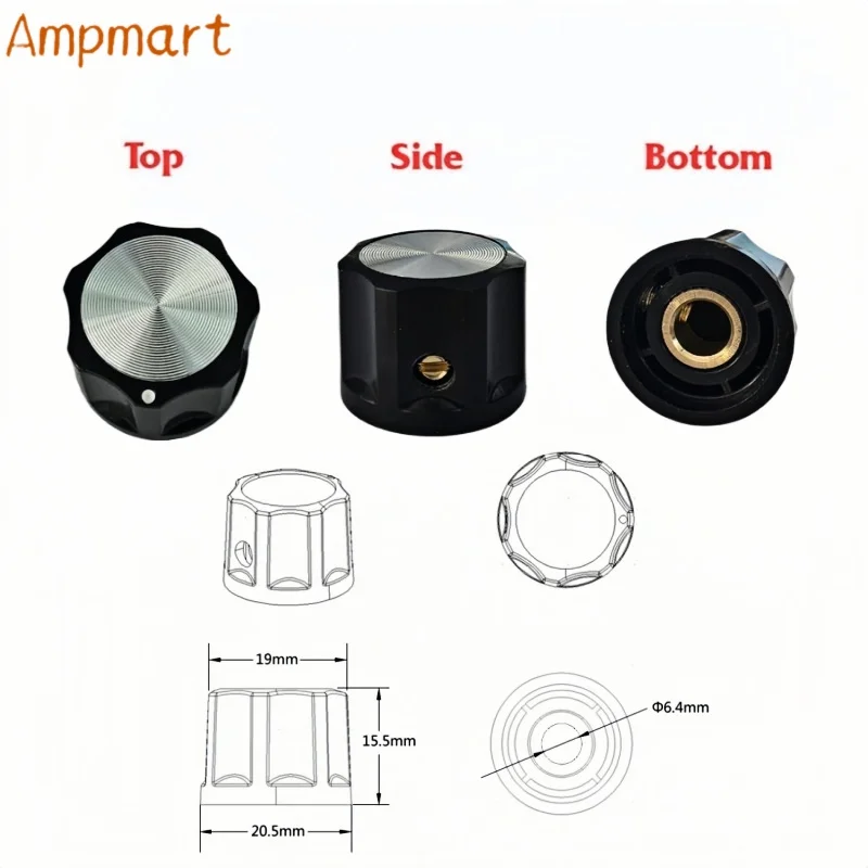 Ampmart 21x16mm Audio-Reglerknopf mit innenliegendem Kupfereinsatz, Potentiometerknopf für DIY-Gitarreneffektpedale und Röhrenverstärker – Detail 2
