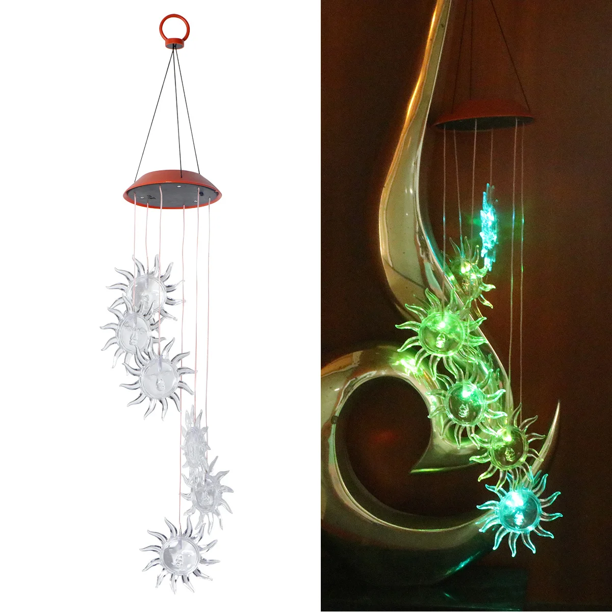 أضواء المناظر الطبيعية المعلقة تعمل بالطاقة الشمسية 6 شكل الشمس LED لا تتلاشى أضواء الحديقة البلاستيكية المتينة للماء الديكور في الهواء الطلق