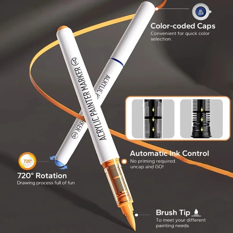 9 ピース/セットアクリルブラシマーカーセット - 絵画描画スケッチ用インクコントロール付きプロアートマーカー