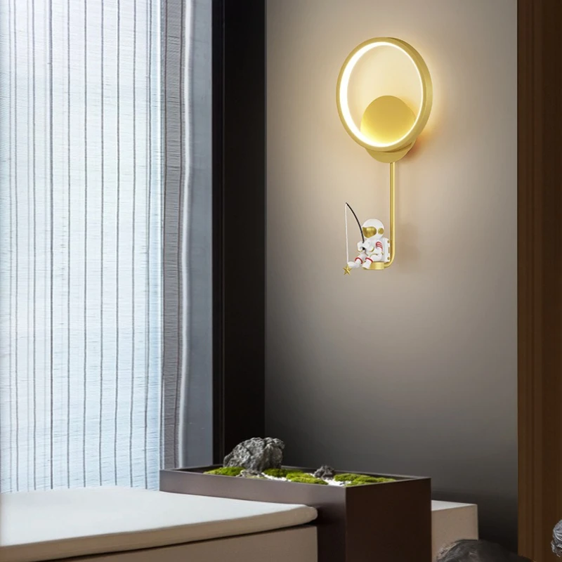 الحديثة الحد الأدنى الإبداعية الكرتون رائد الفضاء وحدة إضاءة LED جداريّة مصباح غرفة نوم السرير غرفة الأطفال دراسة تركيبة إضاءة الزخرفية #4