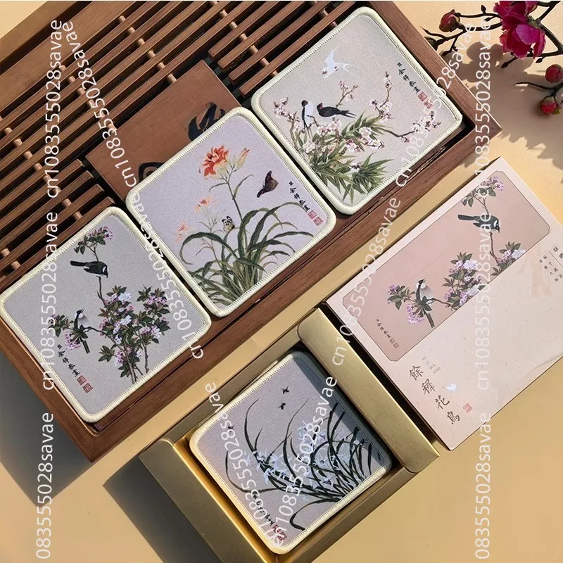 

Flower and Bird Silk Coaster Chinese Style Special Gifts Small Gifts