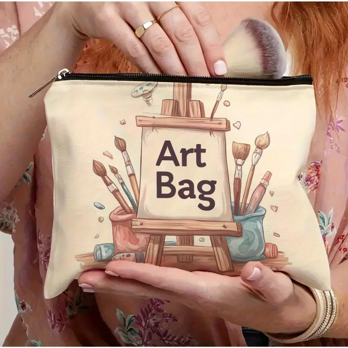 Un sac de maquillage sur le thème artistique: pochette multifonctionnelle à fermeture éclair, sac de rangement de bijoux, petit sac de rangement à fermeture éclair de voyage parfait.