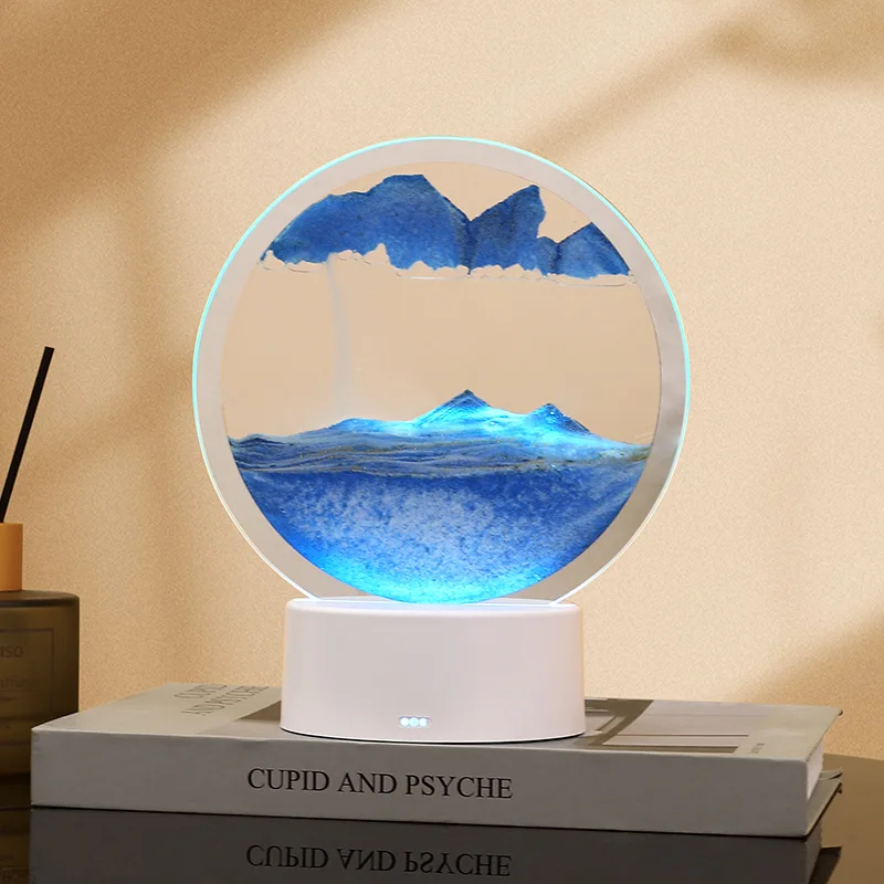 Sandscape Moving Sand Art Table Lamp with 7 Color USB Quicksand Night Light 3D Hourglass LED Bedside Lamps Home Decor Gift