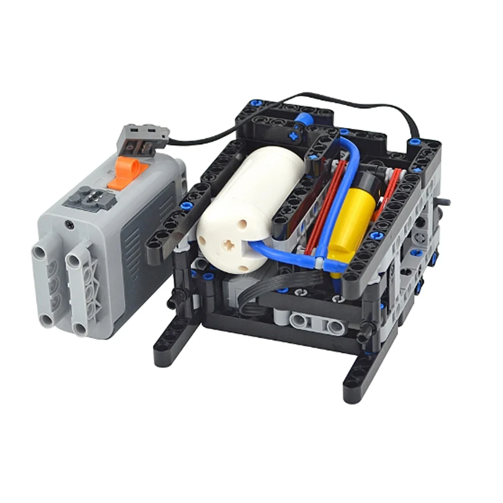 Technical Pneumatics Part Set MOC Automatic Motorized Compressor Building Blocks Model with M Motor Airtank Push Rod Battery Box