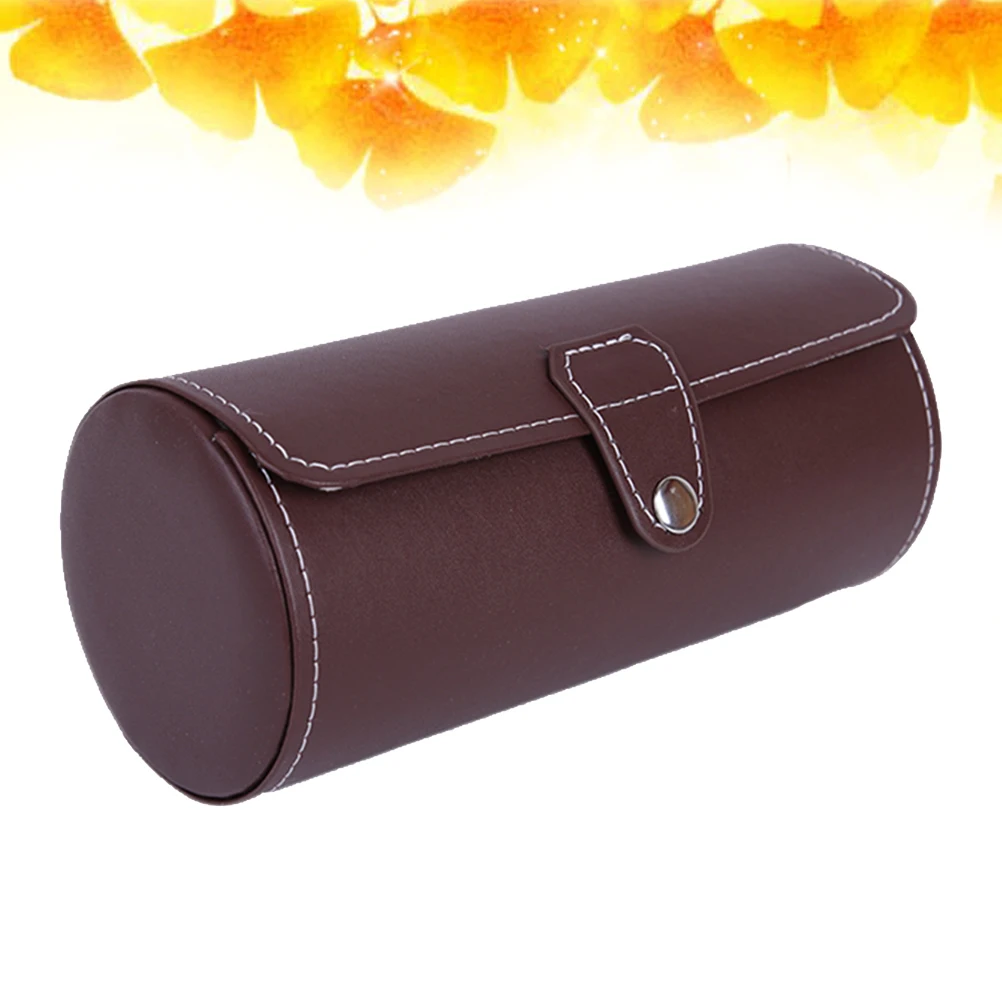 

Portable Watch 3 Compartments PU Storage Case Watch Storage Box Travel Jewelry Organizer Cylindrical Dustproof Compact