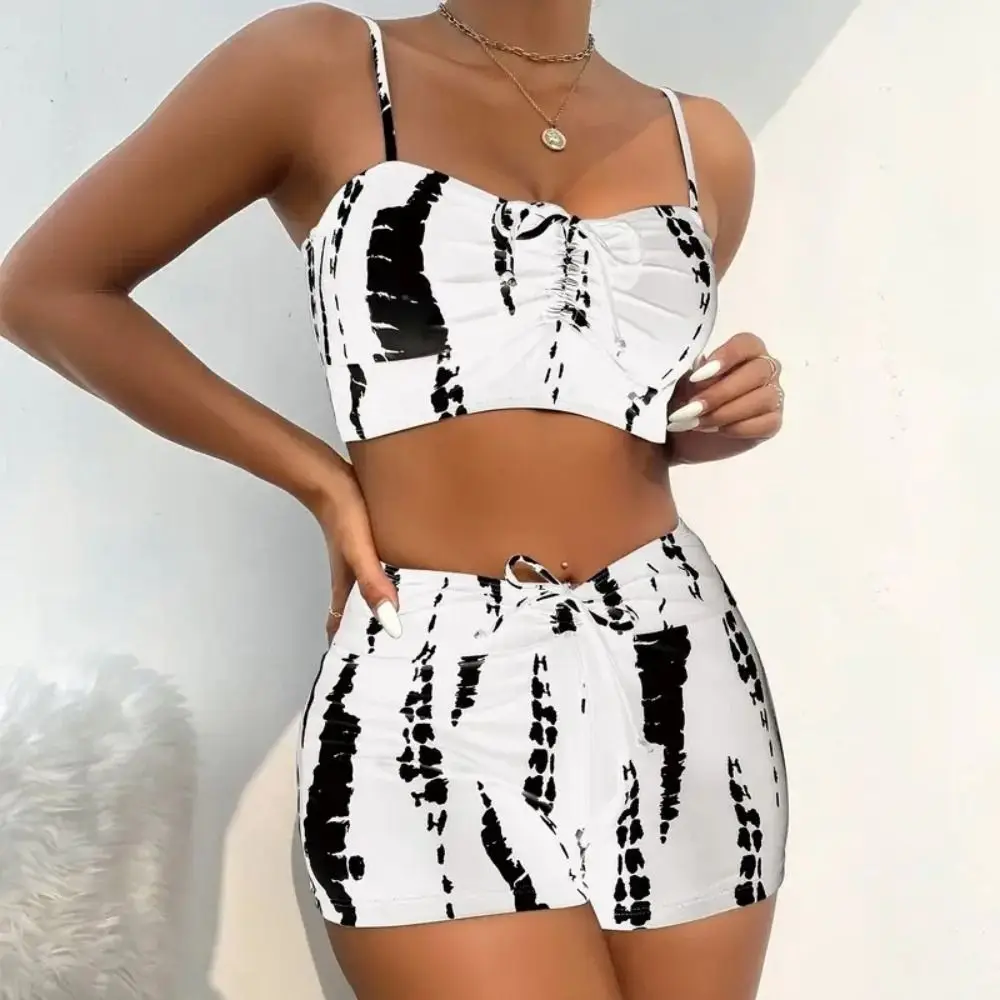 

Tie Dye High-Waist Bikini Set Flat Angle High Waist Shorts Separate Swimsuit Sexy Design Cross-Border Padded Bathing Suit