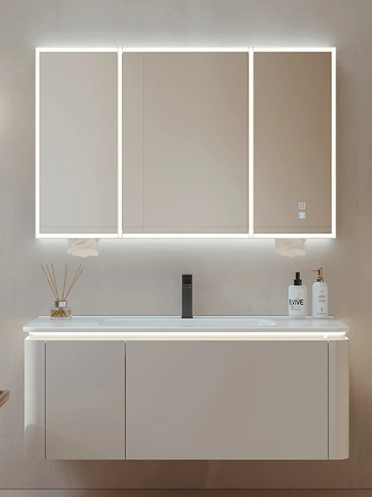 

Bathroom new smart mirror cabinet ceramic integrated basin rounded corner bathroom cabinet group toilet hand wash washbasin