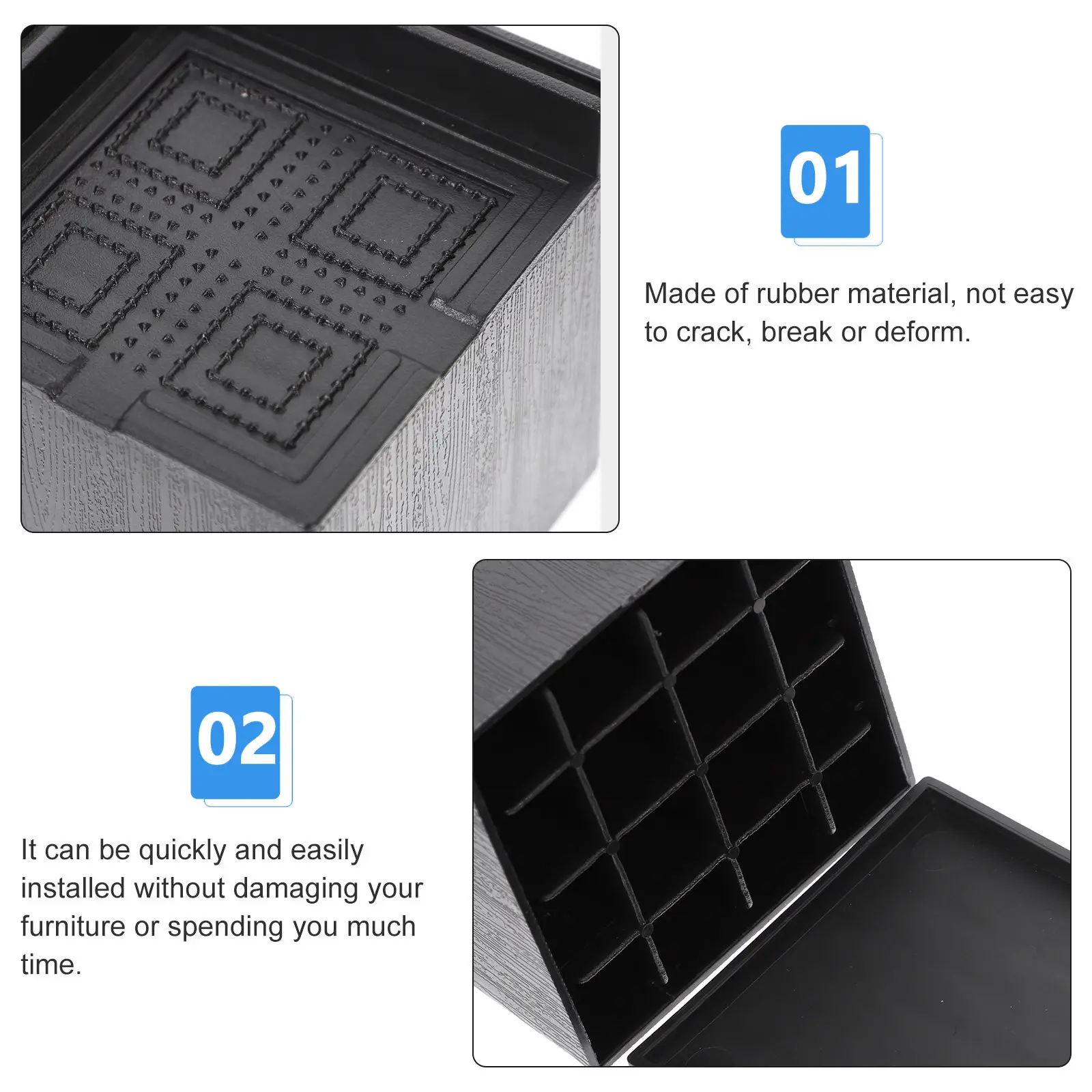 4Pcs Rubber Furniture Riser Square Bed Sofa Chair Desk Table Height Lift Pads Heavy Duty Anti Scratch Noise Reduction Foot Pads