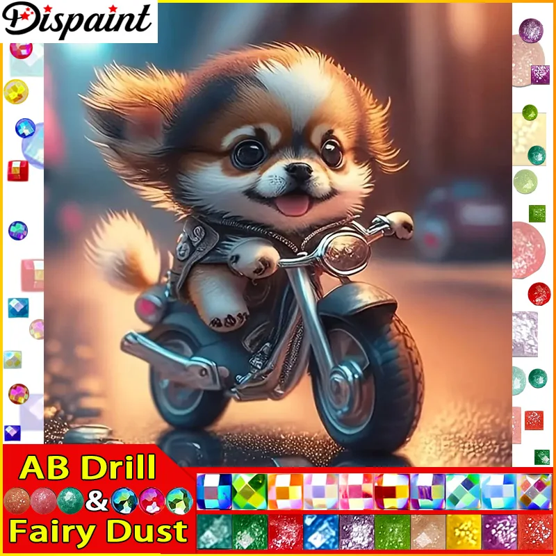 Dispaint Fairy Dust AB Diamond Painting Full Square/Round Drill 5D fai da te "cane animale moto" Daimond ricamo strass Cros