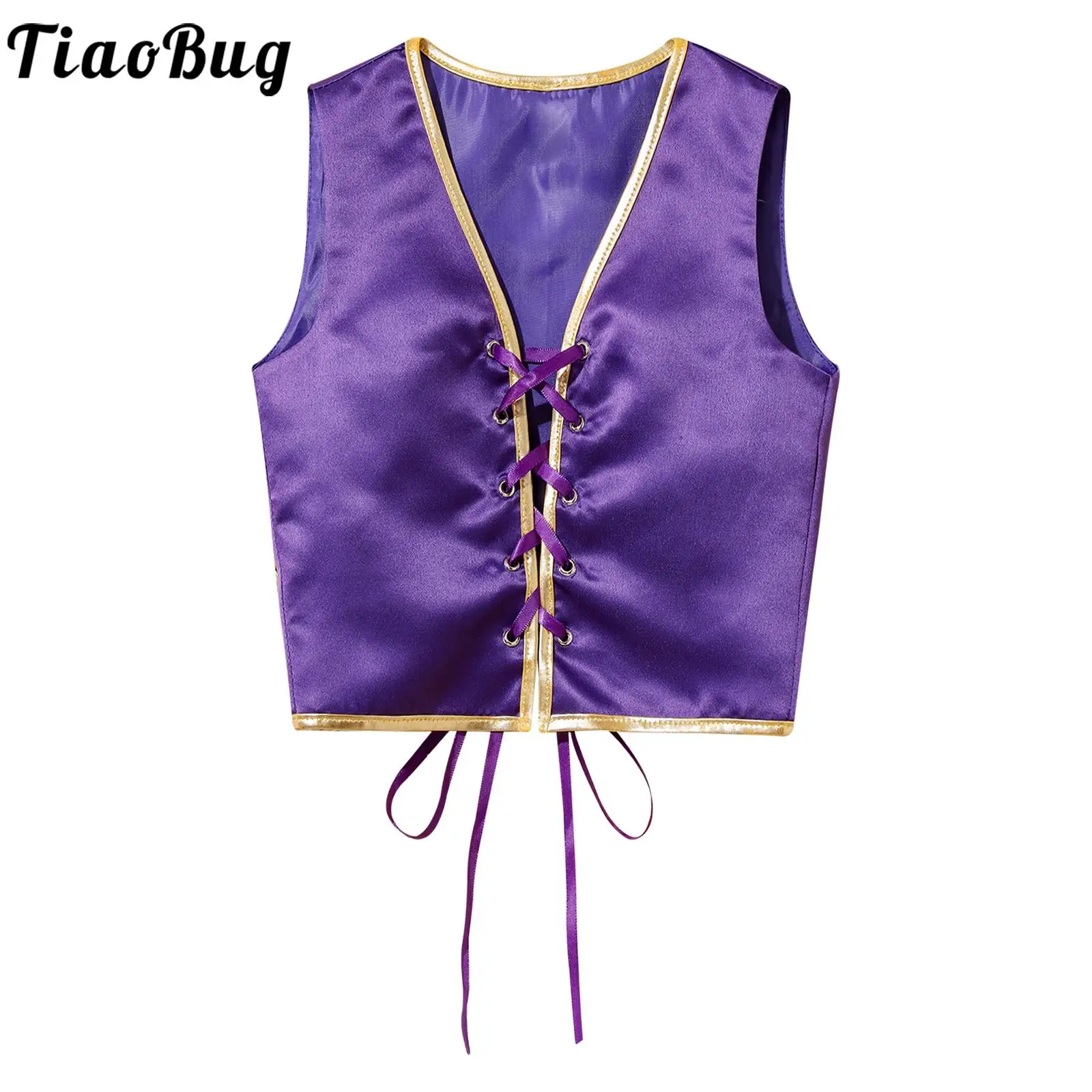 Kids Girls Medieval Renaissance Costume Vest Sleeveless Lace-up Casual Vintage Waistcoat Halloween Party Performance Fancy Dress