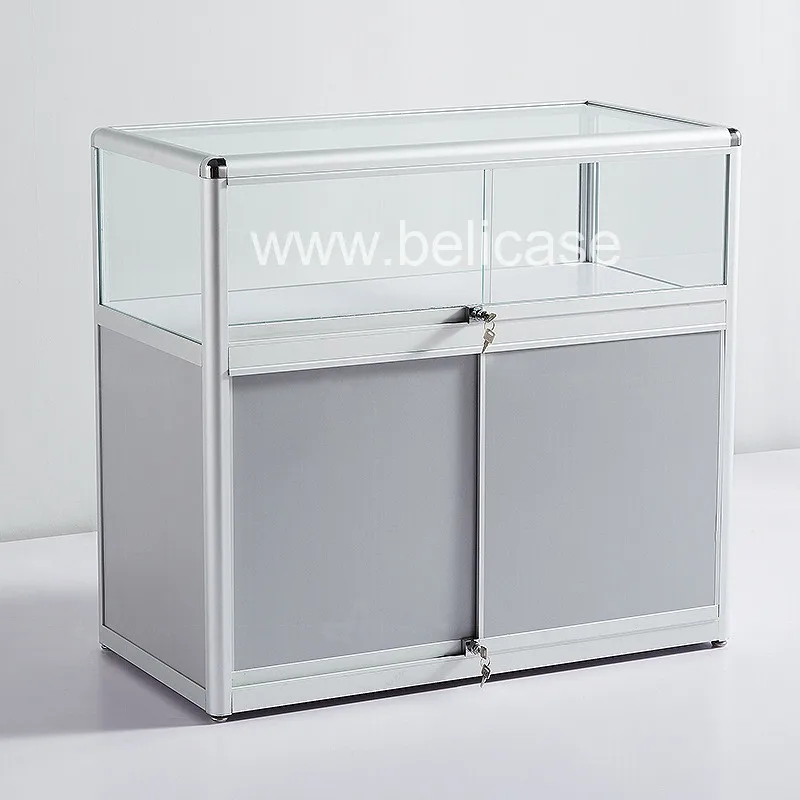 Custom, Goedkope Prijs Glazen Vitrine Aluminium Display Showcase Voor Winkel Afsluitbare Display Teller