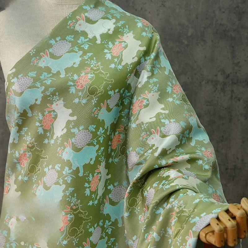 Rabbit Jacquard Fabric Chinese New Year Blouse Hanfu Cheongsam Tang Suit Vest Kids Coat Pastel Floral Print Material DIY