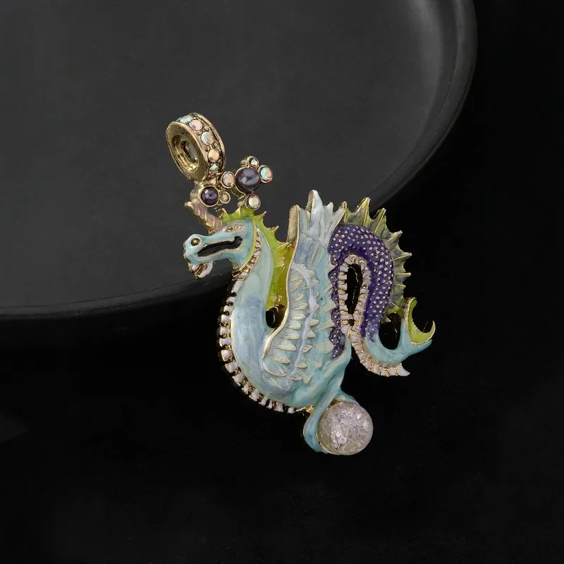Medieval Vintage enamel dragon pendant retro style blue enamel cartoon dragon magnetic attraction medieval pendant female