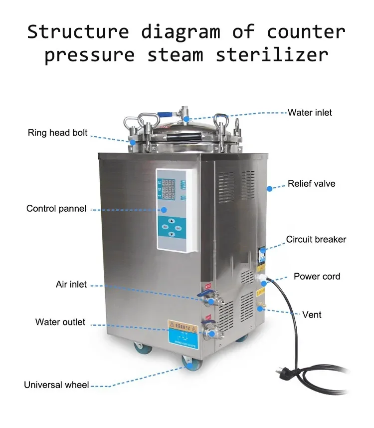 Chinese 35l 50l 75l Vertical Meat  Steam Sterilizer 100l Autoclave 50 Liter Autoclave Vertical