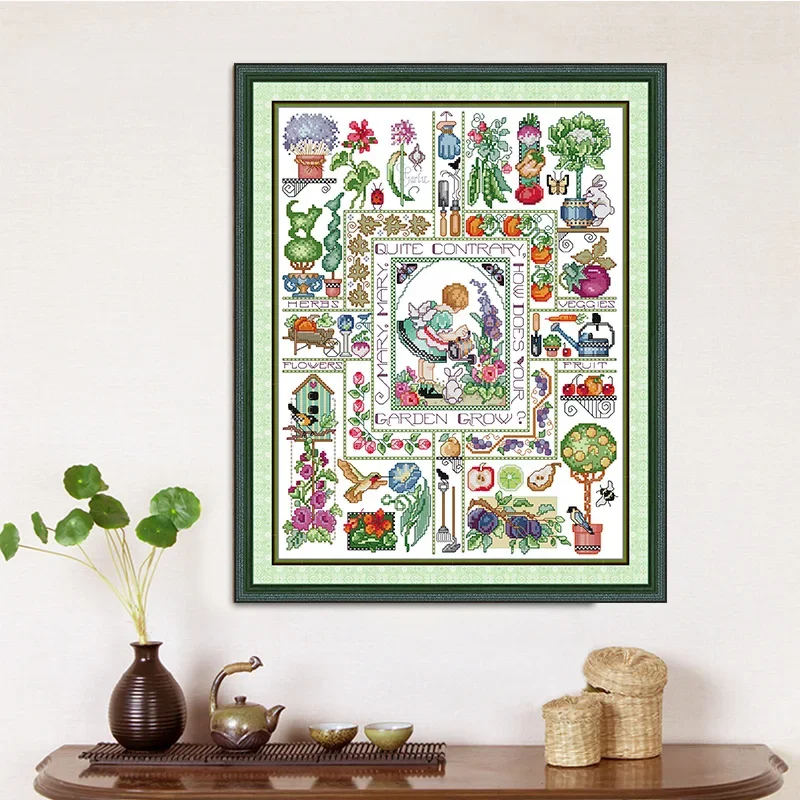 Joy Sunday Pre-printed Cross Stitch Kit Aida Stamped Fabric 16CT 14CT 11CT Embroidery Kit - Mary's Garden