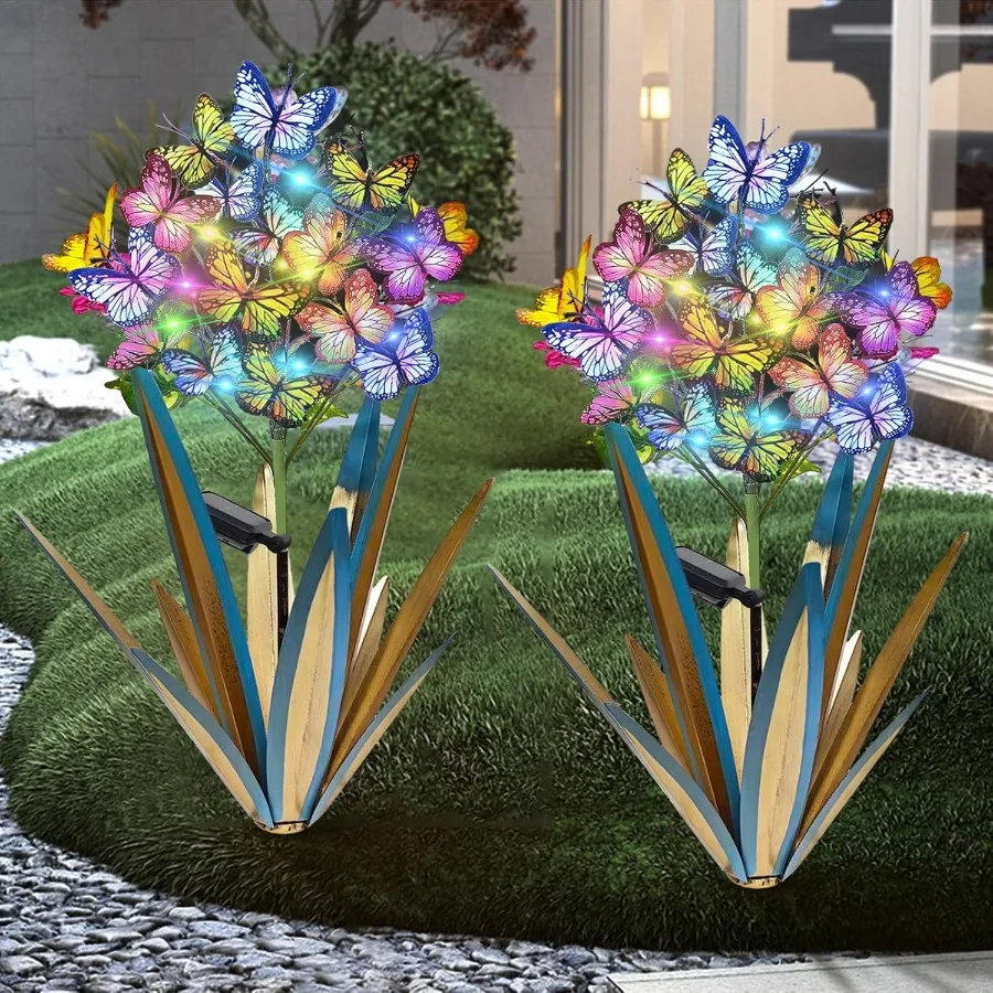 

Homight Solar Metal Agave Butterfly Flower Stick Garden Sculpture - Outdoor Gift Christmas Lights - Swaying Butterfly Garden Li