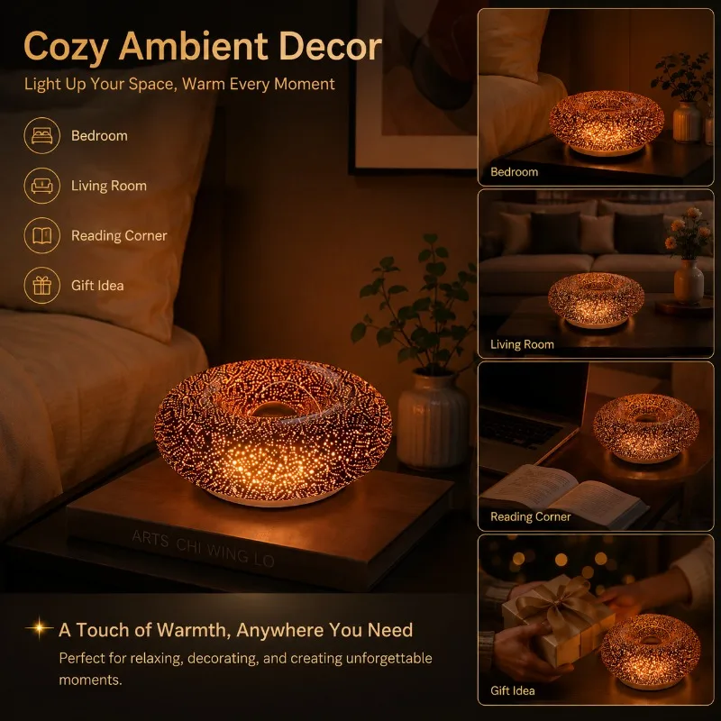 Black Starry Night Light  Orange Donut Table Lamp  Male and Female Birthday Gifts Decorative Desk Night Light Atmosphere Light