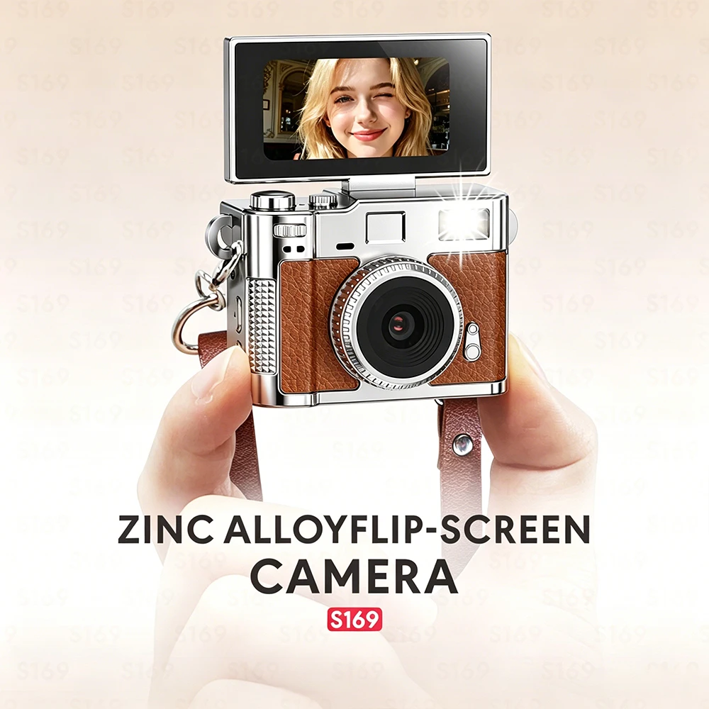 Premium Zinc Alloy Metal Body Digital Camera 1080P Video Camera with 180° Flip Screen Built-in Flash, Portable Retro Vlog Camera