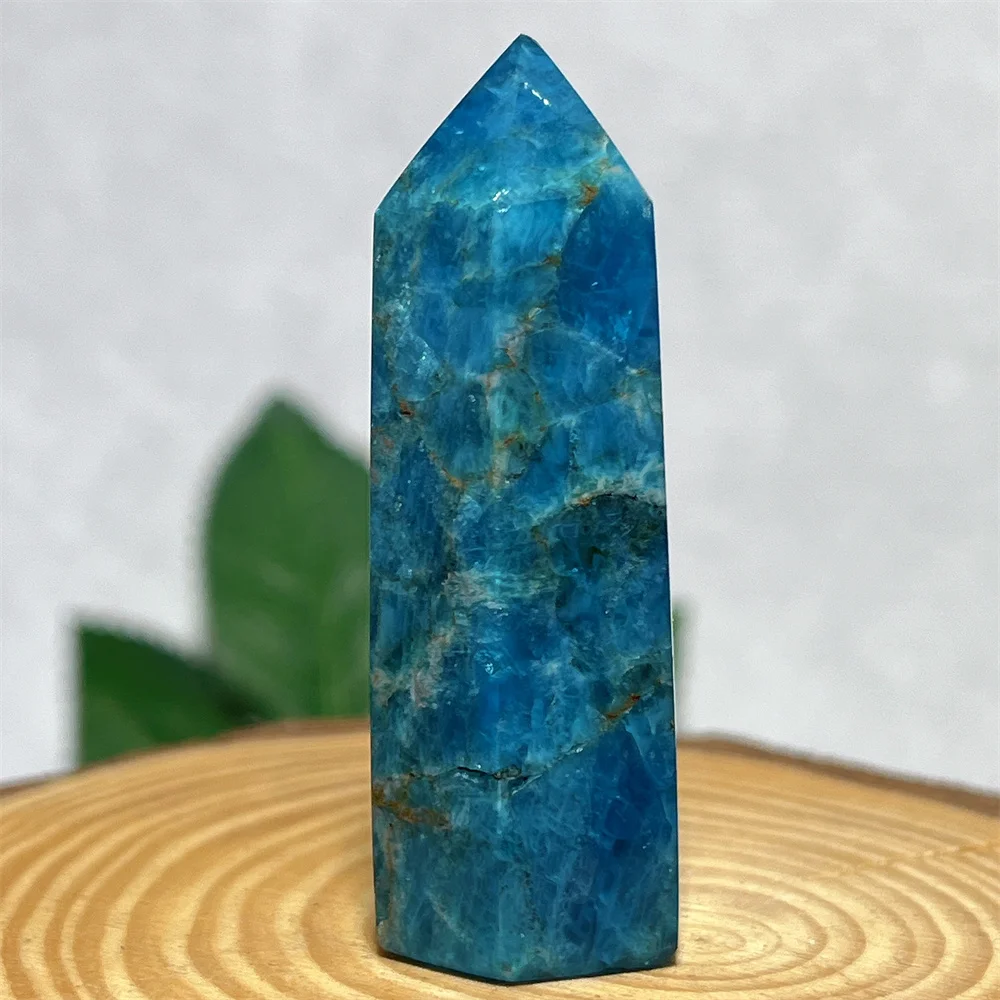 Crystal Apatite Blue Natural Point Stone Quartz Wand Reiki Polished Gemstone Hexagonal Obelisk Column