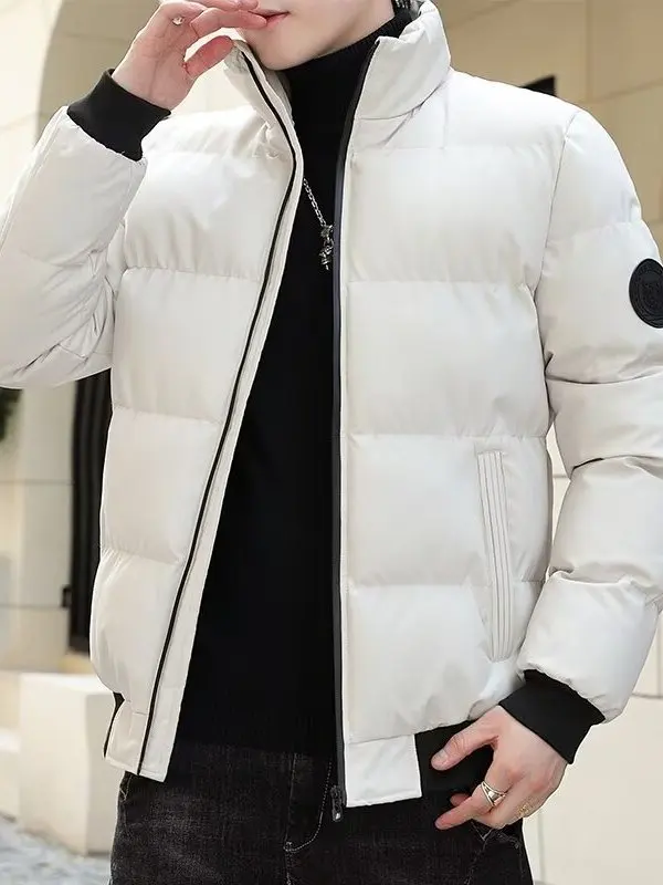 

Men's Winter Thickened Warmth down Cotton Jacket Stand Collar Casual Coat Fashionable Urban Style Long Sleeve Zipper Closure