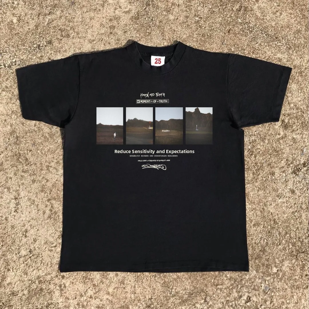 Lazy Style American Retro Black Short Sleeve T-Shirt Couple's Inner Wear Slimming Effect Studio Wang Youth Fashion Casual Top