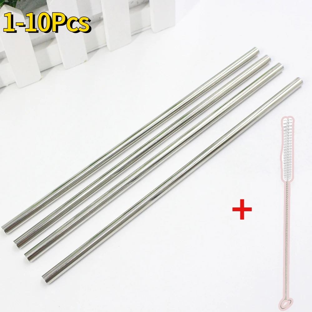 1-10Pcs Reusable 304 Stainless Steel Straight Drinking Tube Metal Straw Pipette Suction Pipe Milk Drinkware Bar Accessories