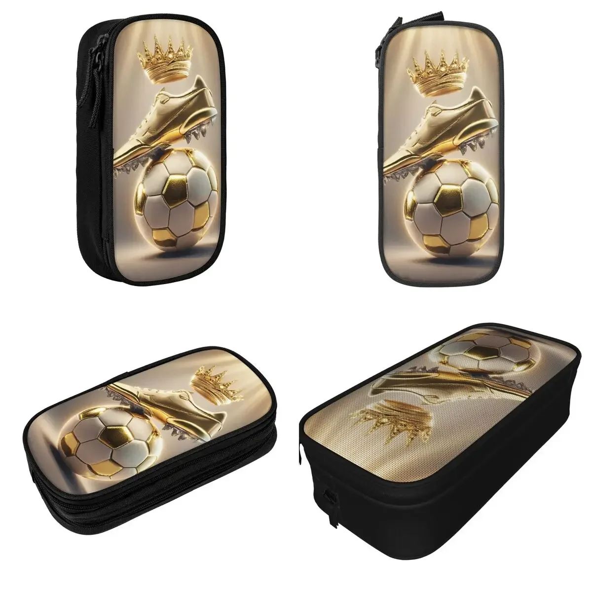 Soccer With Golden Crown Pencil Case Fashion Football Sports Pen Holder Bags Student Big Capacity School Supplies Pencil Pouch