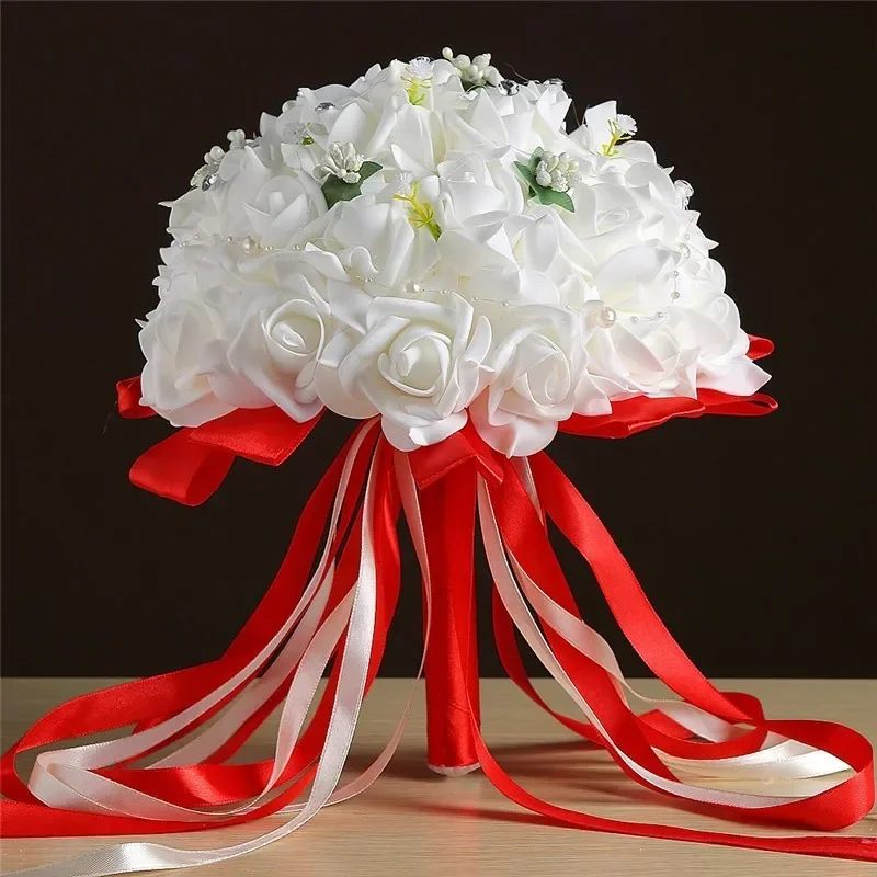 Bridal wedding bouquet foam artificial flowers white rose bouquet white hand-thrown flowers