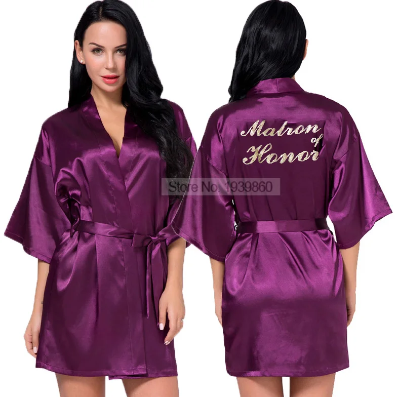 Satin Nightgown Women Sexy Kimono Robe Gown With Belt Bronzing Matron of Honor Sleepdress Bathrobe Loose Wedding Loungewear