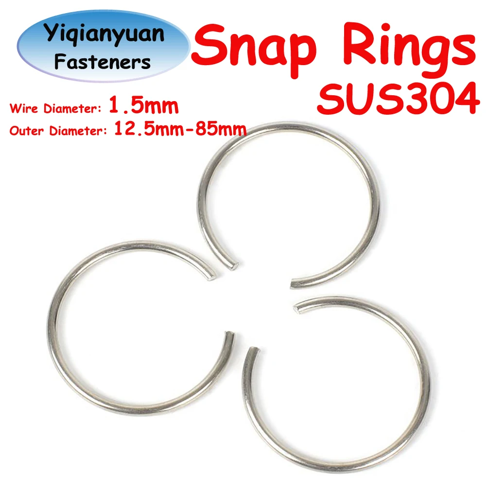 Yiqianyuan 10Pcs D0=1.5mm SUS304 Stainless Steel Round Wire Snap Rings Hole Retainer Circlips for Shaft OD 12.5mm-85mm