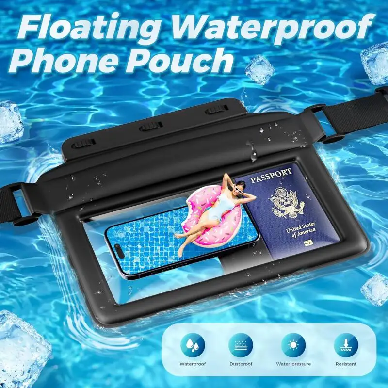 

Large Floating Waterproof Phone Pouch with Adjustable Strap, Personal Valuable Item Storage Bag Hip Bags for Diving Swim Beach