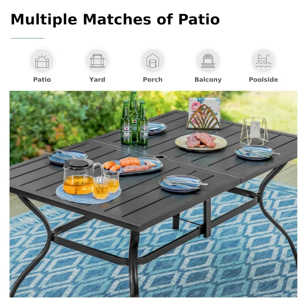 

Outdoor Patio Dining Table, 6 Person Metal Patio Furniture Table with 1.57" Umbrella Hole, Customized