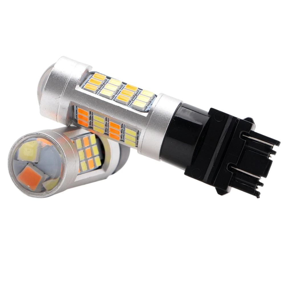 2X Error Free White/Amber 3157 42SMD 3528 LED DRL Switchback Turn Signal Parking Light Bulb